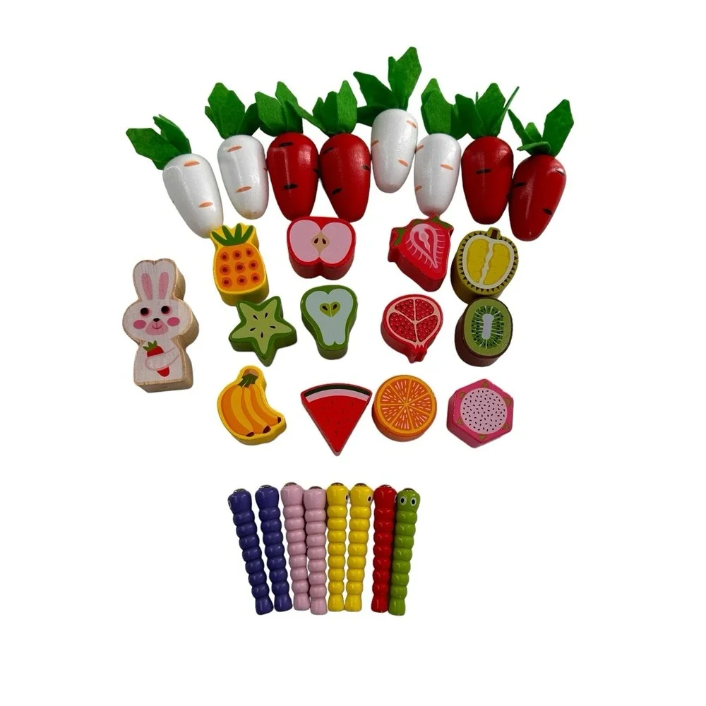 Montessori Educational Wood Food Pieces Rabbit Farm Shape Sorter Educational Toy